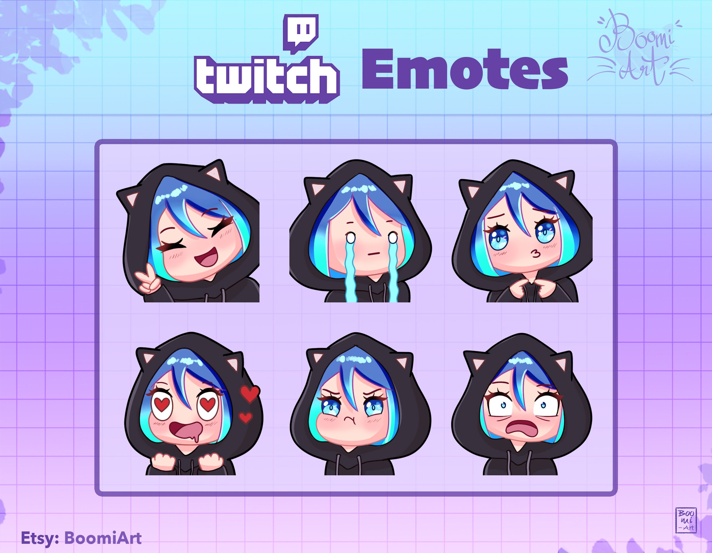 Twitch / Discord Emotes Girl kawaii Black Cat Pack 6
