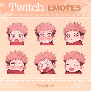 YUJI ITADORI Süße Emotes Twitch | Packung 6 | Jujutsu Kaisen Emotes | Twitch-Grafiken | Anime | Niedliche Twitch-Emotes