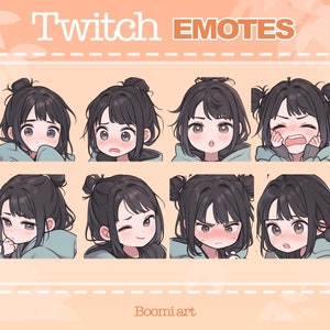 パーカーガールかわいいエモートTwitch |パック8 |黒髪の女の子のエモート |ツイッチグラフィックス |アニメ |かわいいTwitchエモート