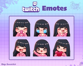 Twitch / Discord Emotes Girl Black hair Pack 6