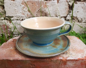Cappuccino cup with saucer, cappucciono cup turquoise, coffee cup turquoise, coffee cup with saucer