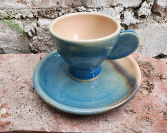 Espresso cup with saucer turquoise, ceramic espresso cup