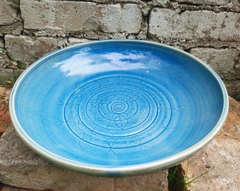 Large bowl with floral ornaments 31 x 6 cm, turquoise bowl