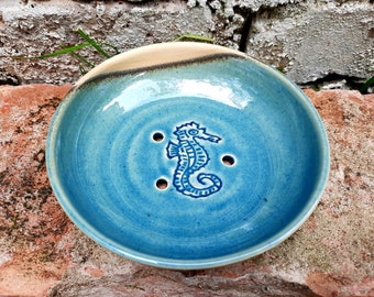 Soap dish Seahorse Soap dish round, Pottery soap dish Turquoise