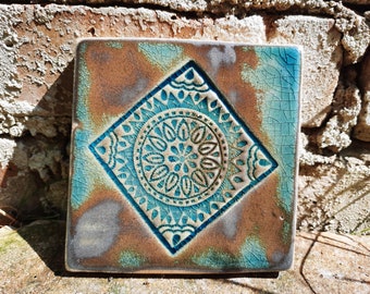 Decorative tile, decorative tile, ceramic coaster, tile turquoise