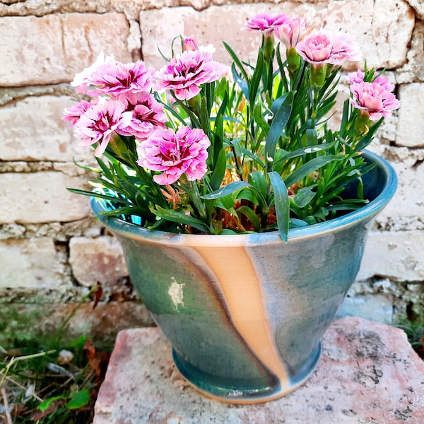 Pot de fleurs avec trou 15 x 20 cm, pot de plantes pour plantes d’intérieur, pot de plantes turquoise