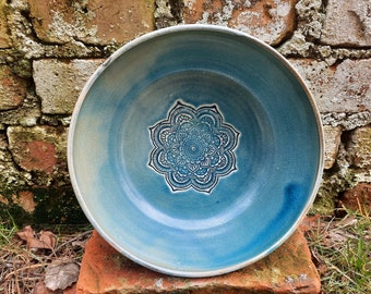 Mandala bowl pottery, boho bowl, ceramic bowl stamp motif 22 x 7 cm, bowl turquoise