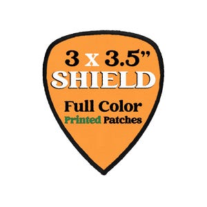 Custom Shield Iron-On Patches | Personalized Full Color Printed Logo Patch with Black Border