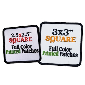 Custom Square Iron-On Patches | Personalized Full Color Printed Patch with Black Border