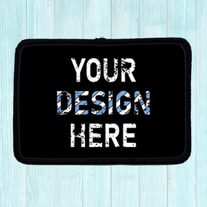 Custom Rectangle Iron On Patches | 3.5"x2.5" Printed Patches with Black Border, adhesive backing, add your logo, add your photo or quote