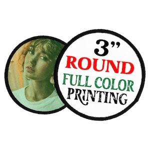 Personalized Round Iron-On Patches | 3” or 2.5” Custom Printed Photo, Logo or Text Patch
