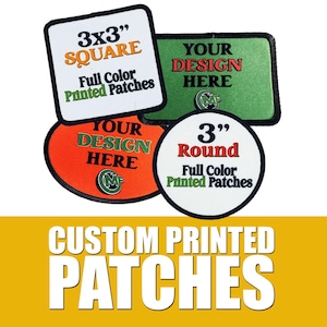 Custom Iron On Patches | Choose Your Shape, Custom Made Printed Patches with Black Border, adhesive backing, add your logo, add your photo