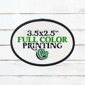 Custom Printed Oval Patch - Iron-On Patches with Black Merrowed Borders, Logo Patches for Hat, Jacket, Crocs - Full Color Customizable Gift
