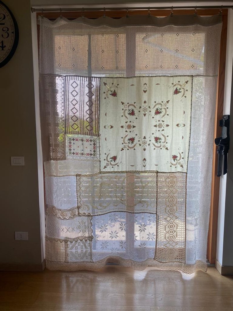 Cortinas cortinas encaje antiguo centro de mesa reciclaje | Etsy