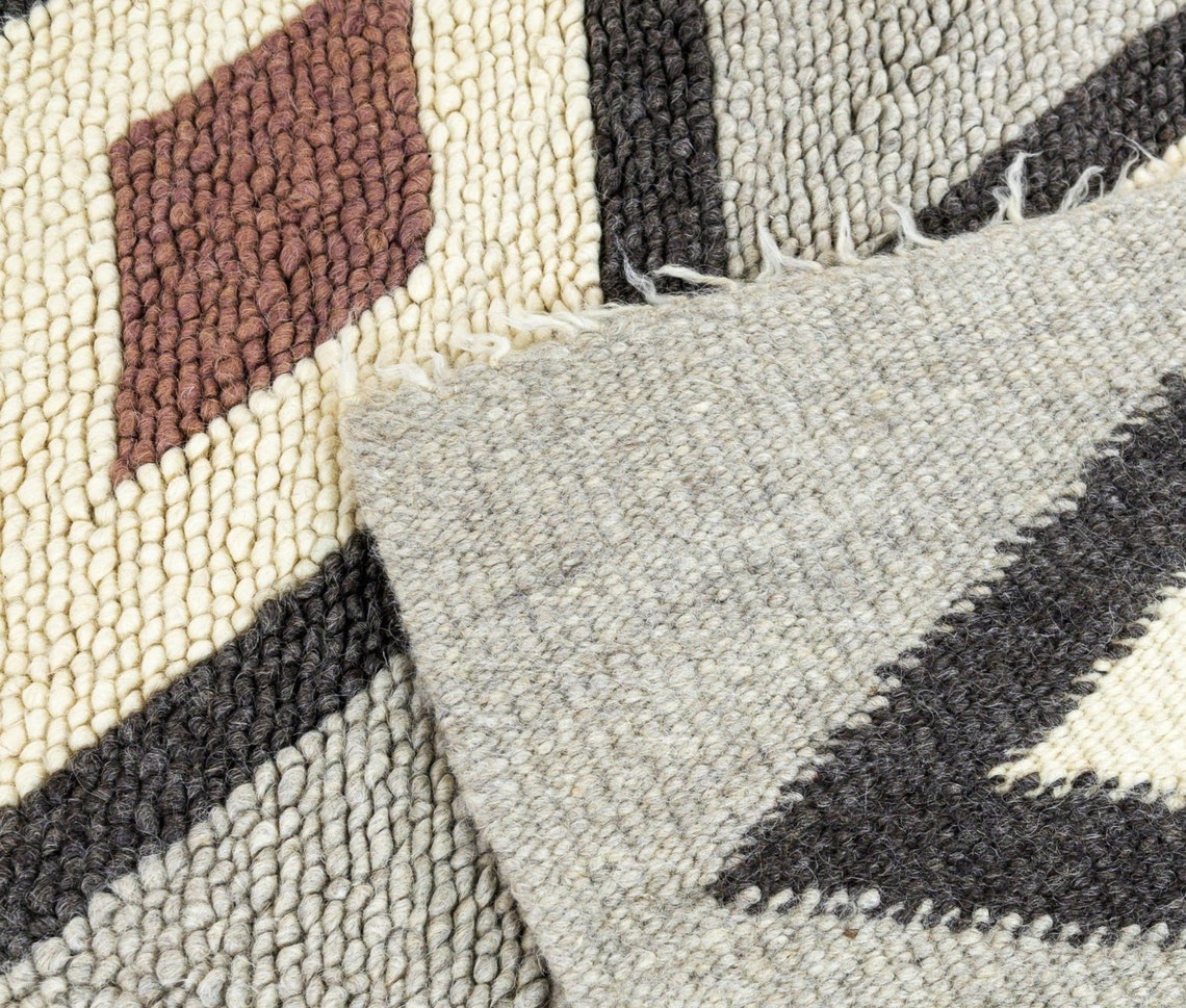 Handmade Organic Zerowaste 100 Wool Rug Rhombuses Long Etsy