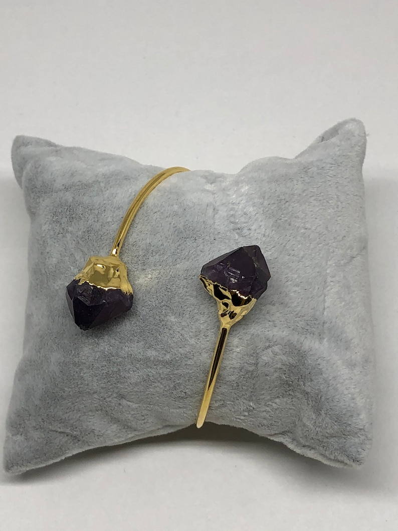 24k Gold Plated Amethyst Bracelet,Ring and Earring,Agate Stone Gift for her Beautiful Bangle Set of 3 S3