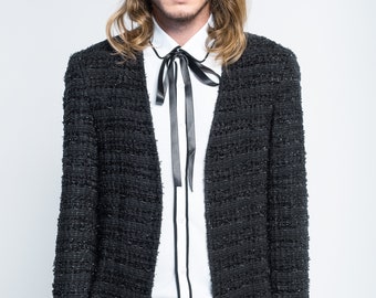 Handmade men's blazer in high quality tweed in black