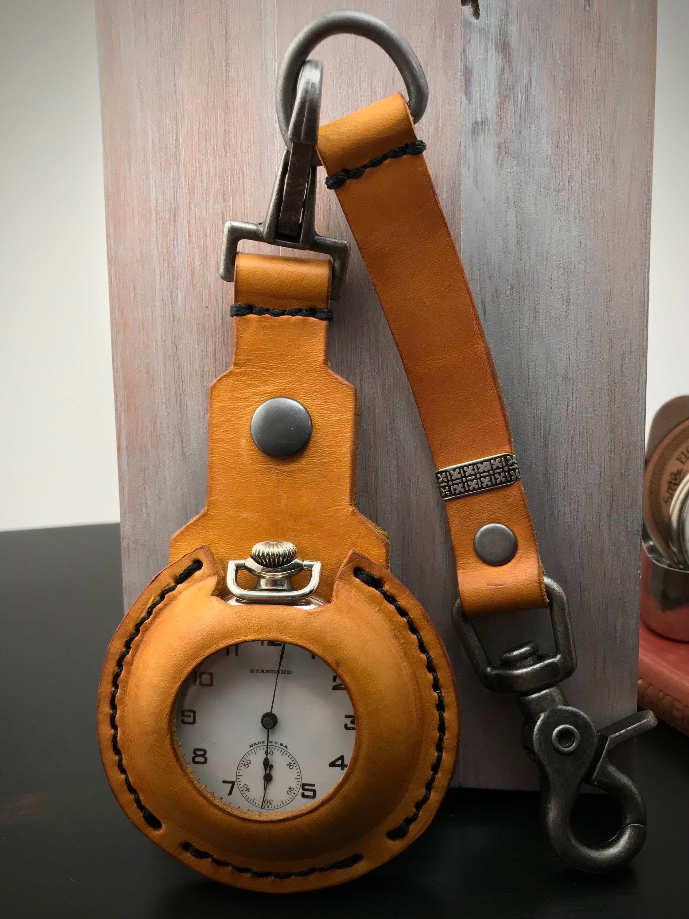 16 Size Leather Pocket Watch Holder Pouch With Lanyard Etsy