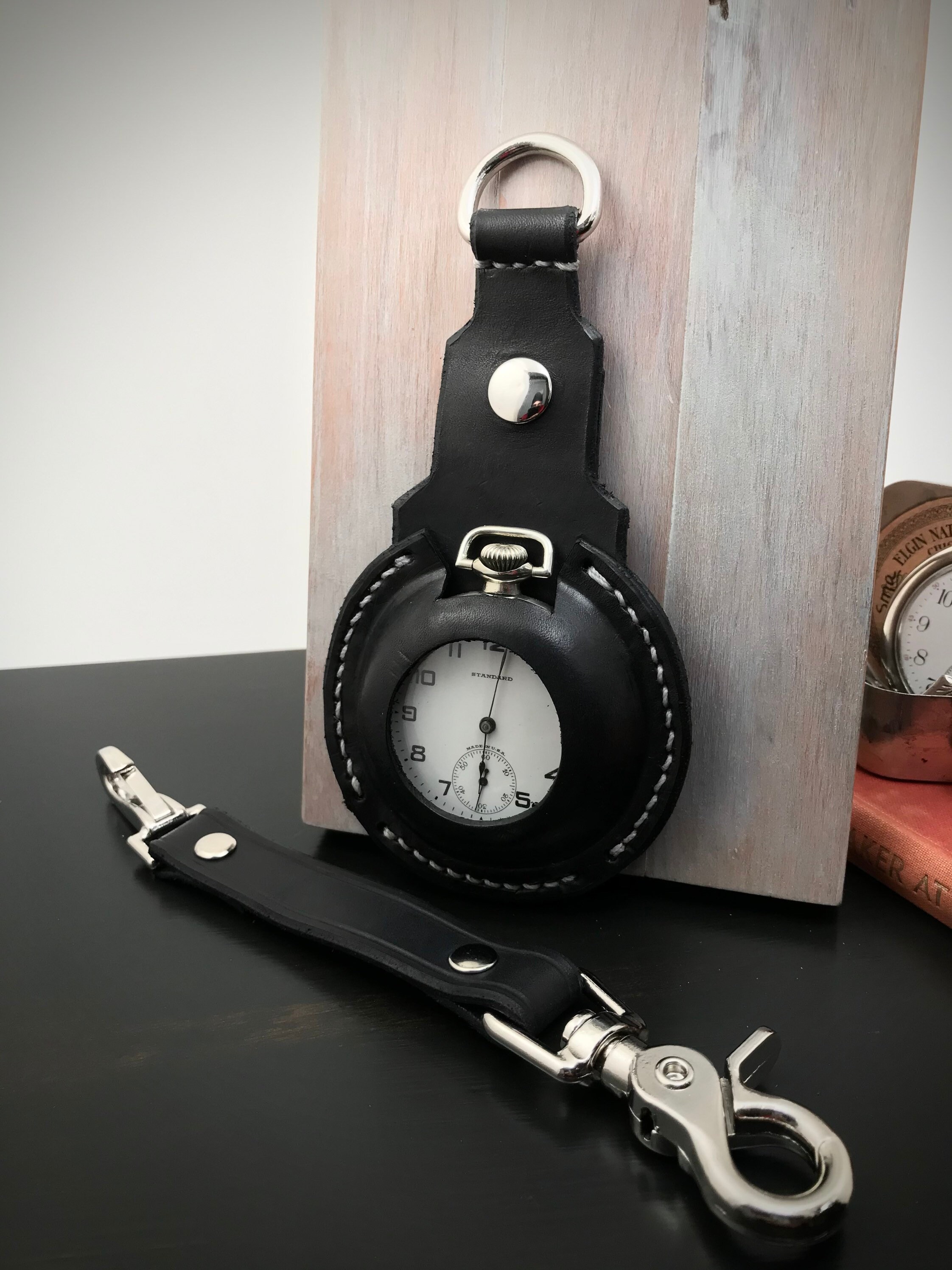 16 Size Leather Pocket Watch Holder Pouch With Lanyard Etsy