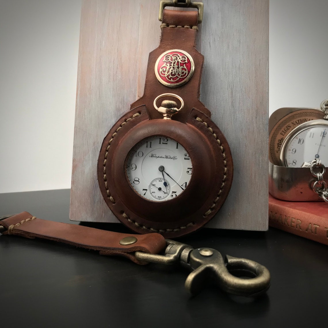 16 Size Leather Pocket Watch Holder Pouch With Lanyard Etsy
