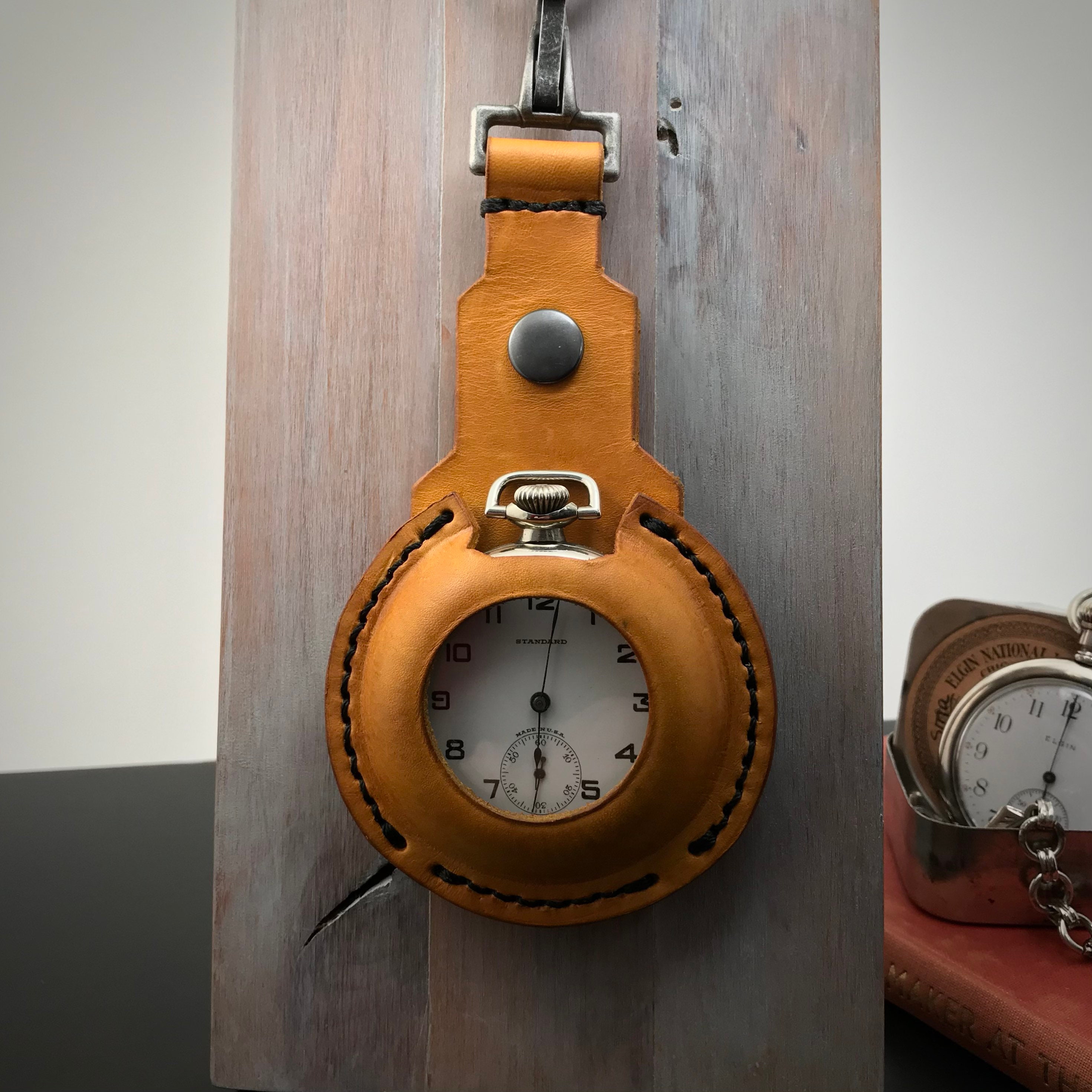 16 Size Leather Pocket Watch Holder Pouch With Lanyard Etsy