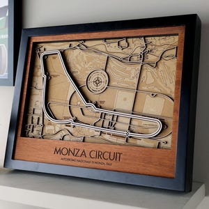 Monza 3D-houten routekaart Formule 1 F1 muurkunst aanpasbaar