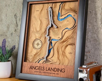 Angels Landing 3D Layered Wood Trail Map Wall Art Customizable