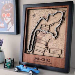 Muurkunst sportwagenbaan Mid-Ohio: 3D-baankaart aanpasbaar