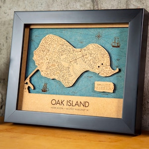 Oak Island Blue Shadow Box-kaart 8 x 10 gelaagd hout ingelijst met glas
