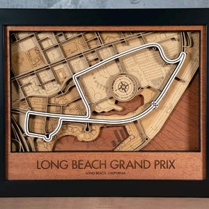 Long Beach Grand Prix 3D-muurkunst met houten baankaart aanpasbaar