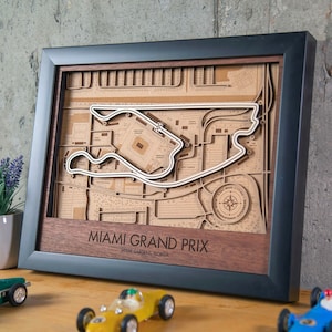 Miami Grand Prix 3D-muurkunst met houten circuits Formule 1 F1 aanpasbaar