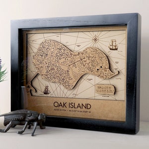 Oak Island Shadow Box Map 8x10 Layered Wood Framed w/Glass