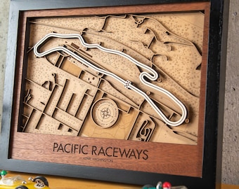 Mappa della pista in legno 3D Pacific Raceways Park, decorazione murale personalizzabile