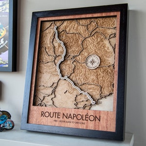 3D-houtkaart Route Napoleon aan de muur, Franse Alpen Aanpasbaar
