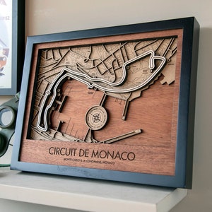 Circuit de Monaco 3D Wood Track Map F1 Wall Art Customizable