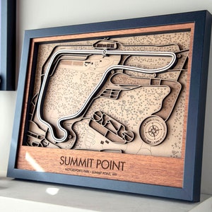 Summit Point Motorsports Park 3D-houten muurkunst met baankaart aanpasbaar