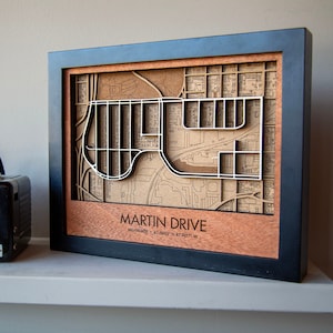 Art mural, carte en bois stratifié, Martin Drive, Milwaukee Neighbourhoods
