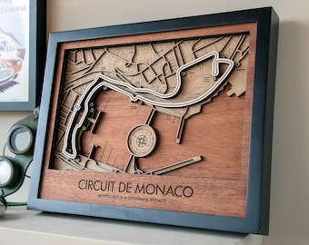 Circuit de Monaco 3D Wood Track Map F1 Wall Art Customizable