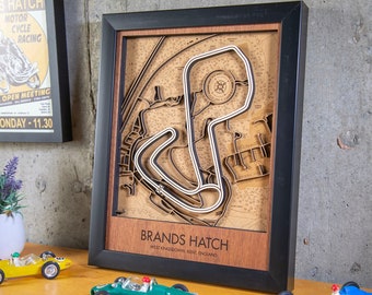 Brands Hatch 3D Wood Track Map Wall Art Customizable