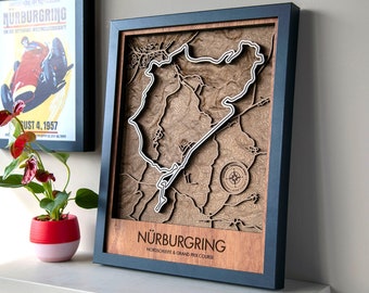 Nurburgring 3D Wood Track Map Wall Art Customizable