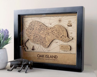 Oak Island Shadow Box Map 8x10 Layered Wood Framed w/Glass