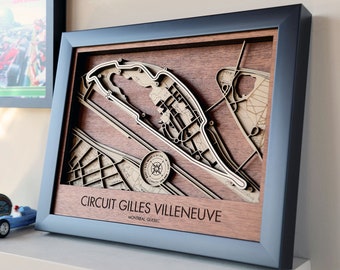 Circuit Gilles Villeneuve 3D Wood Track F1 Map Wall Art Customizable