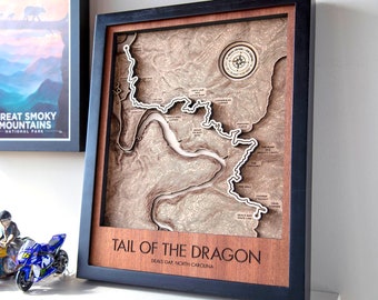 Tail of the Dragon 3D Layered Wood Map Wall Art Customizable