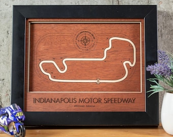 Indianapolis Motor Speedway Motorcycle Circuit Shadow Box Map 8x10 Layered Wood Framed w/Glass