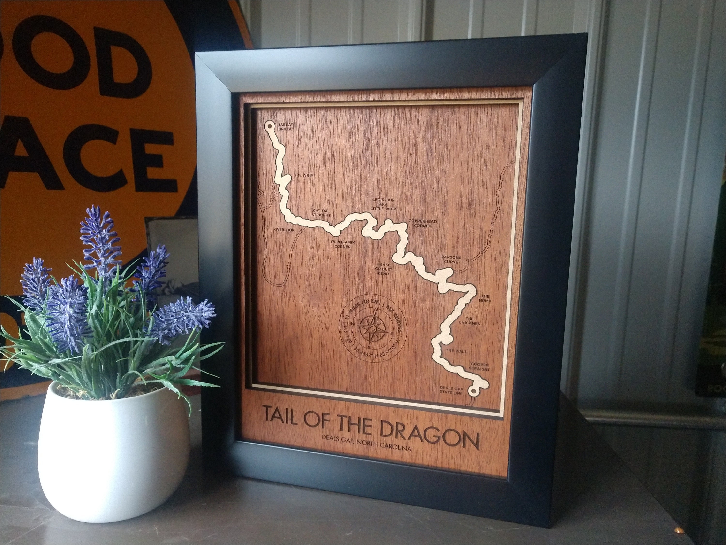 Tail  of the Dragon Shadow Box Map 8x10 Layered Wood Framed w/Glass