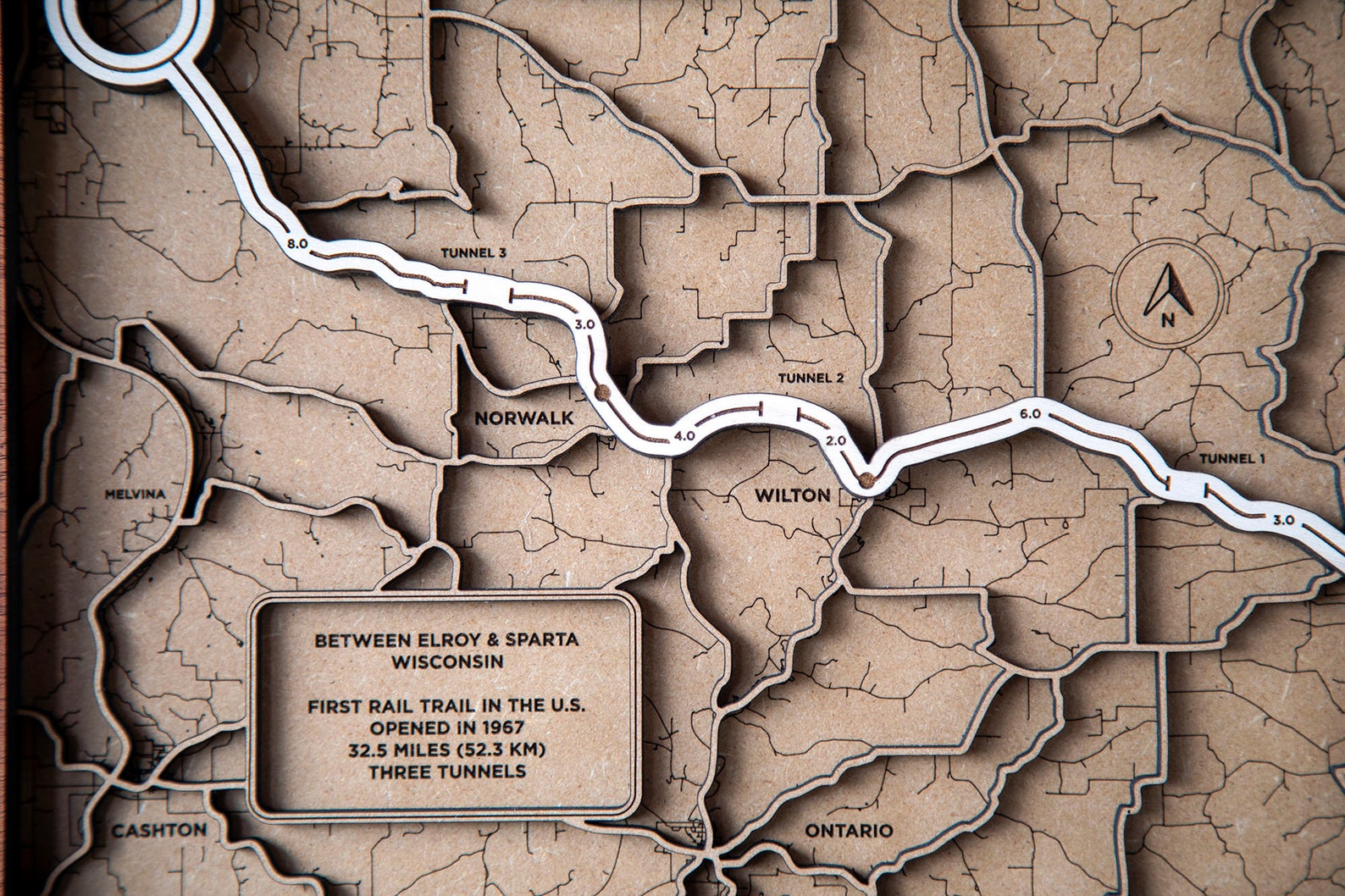 Elroy Sparta Wisconsin State Bike Trail 3D Layered Wood Map Etsy