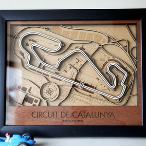 Circuit de Barcelona Catalunya 3D-houten routekaart Formule 1 F1 muurkunst aanpasbaar