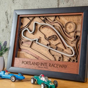Portland International Raceway 3D-muurkunst met houten baankaart aanpasbaar