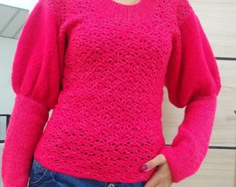 Mohair sweater pattern PDF JPG. Easy crochet sweater pattern PDF. Cable knit sweater. Fuzzy sweater. Cropped sweater. Pink mohair knitting
