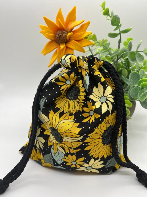 Sunflowers, reusable fabric gift bags, gifting bags, handmade Australian  gift bags, fabric drawstring bags, Summer, yellow floral